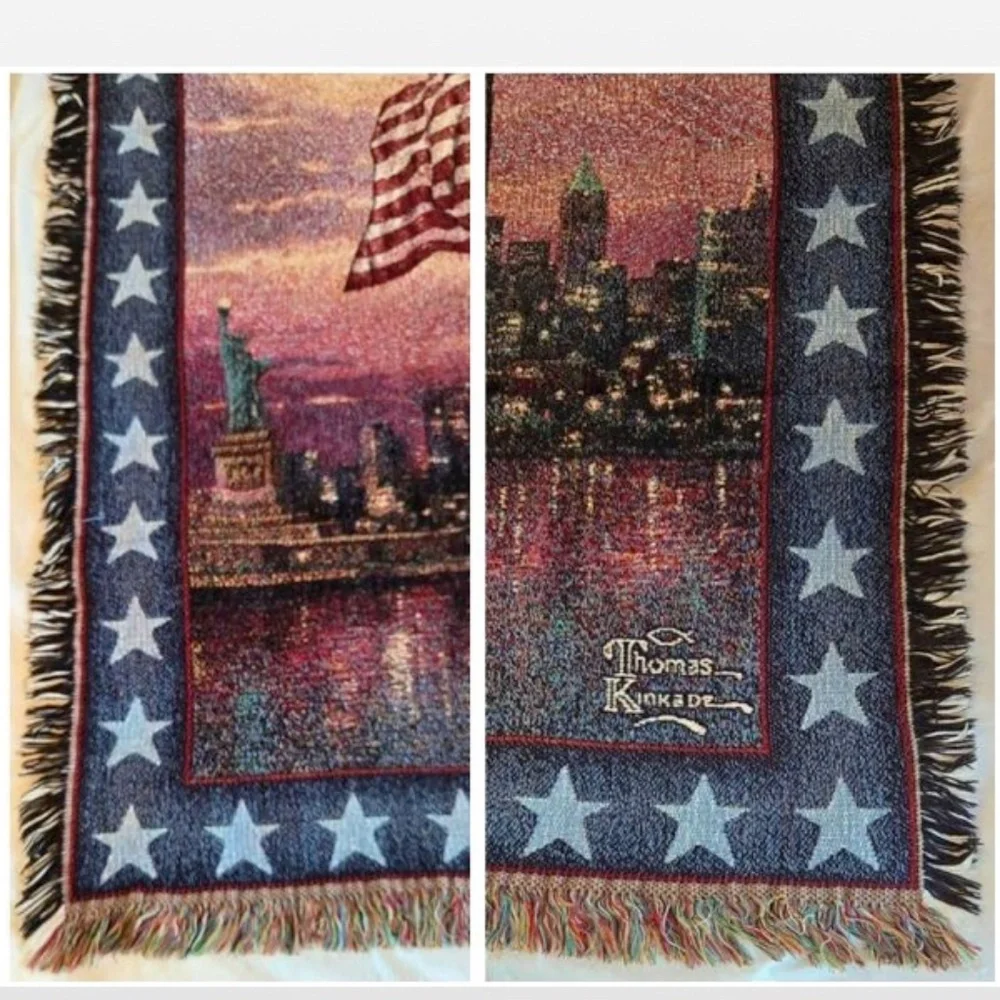 VTG Mohawk Thomas Kinkade Light Of Freedom Blanket Throw Tapestry NY USA Vintage